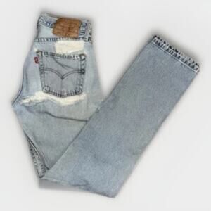 Vintage Levi’s 501 26x32 Distressed Light Wash Jeans Floral Embroidery Y2K 90s